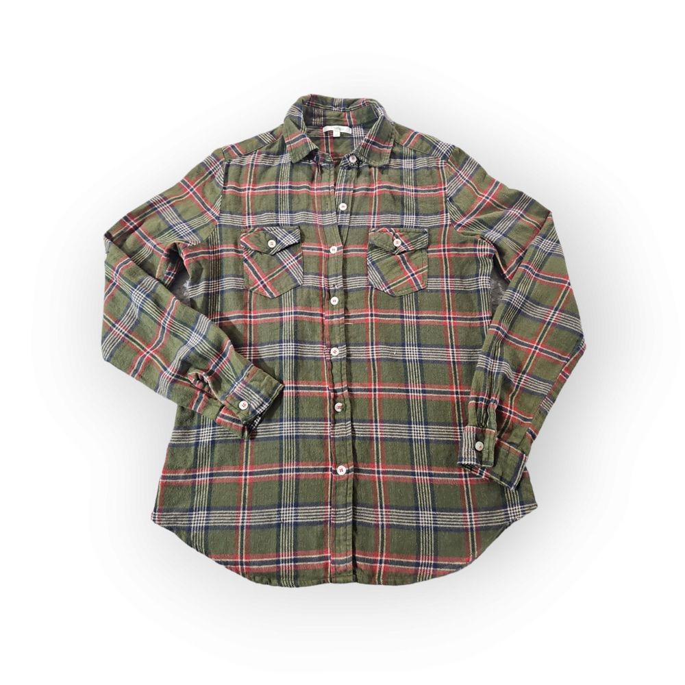 Marisol Shirt Medium Green Multicolor Flannel Button-Up 100% Cotton Casual Work